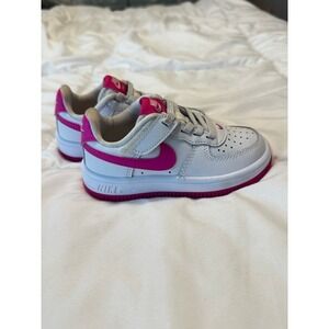 Nike Air Force 1 Toddler Shoes White Pink Velcro Sz 7C